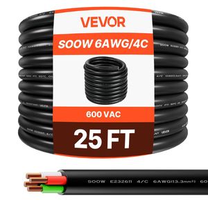 Cavo di Alimentazione Portatile 25 FT 6AWG (4 Conduttori) Resistente 600V SOOW, Cavo Elettrico di Grado Industriale Pre-Tagliato 600V - Product Image 1