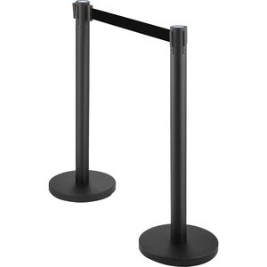 Ensemble de 6 poteaux de délimitation de foule noirs rétractables de 2 m (6,6 pi) avec ceinture, nouveau design - Product Image 3