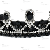 Fronture de cheval en cuir noir avec couronne en cristal et strass de luxe, confortable, accessoire d'équestre, couleur personnalisable