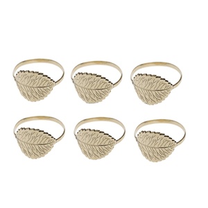 Anneau de serviette en métal blanc, modèle en feuille Elm, finition or en laiton, bijou de table gravé bon marché, accessoires décoratifs, anneau de serviette en or Royal - Product Image 1