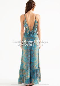 Robe longue bohème sans manches pour femme, col en V, dos nu, fluide, longue, pour l'été, la plage, avec ourlet à volants, assortiment varié - Product Image 2