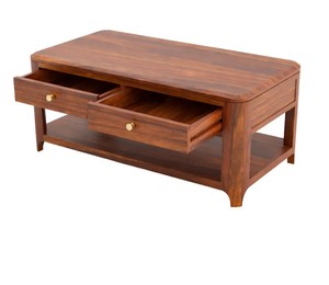 Modern Solid Wood <b>Coffee</b> <b>Table</b> with 2 Drawers | Rounded Edge Center <b>Table</b> | Center <b>Table</b> with Open Bottom Shelf - Product Image 2