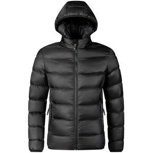 Veste décontractée d'hiver personnalisée, 100% polyester, fermeture éclair, noire, imperméable, service OEM, logo sur le devant, unisexe - Product Image 1