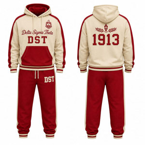 Conjunto Deportivo Delta Sigma Theta Sorority, Sudadera con Capucha Roja y Crema, Pantalones Largos Casuales, Logotipo DST 1913 Impreso - Product Image 4