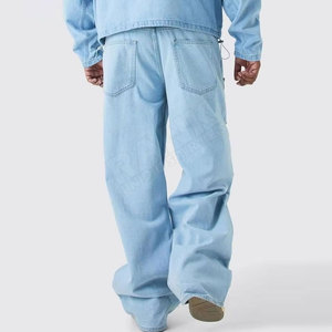 Pantalon en jean délavé pour homme, style streetwear, coupe droite, baggy, en coton. - Product Image 2