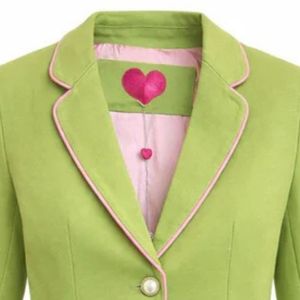 AKA Solid Knit Tipped Blazer Women Green Tailored <b>Suit</b> Jacket Pink Trim Gold <b>Buttons</b> Sorority Greek Office Causal Elegant Set - Product Image 2
