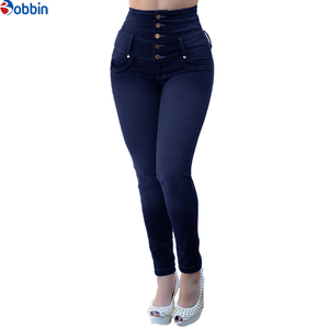 Pantalones Vaqueros Azules de Mezclilla Elásticos para Mujer, Pantalones de Moda, Vaqueros Ajustados de Cintura Alta para Mujer - Product Image 1