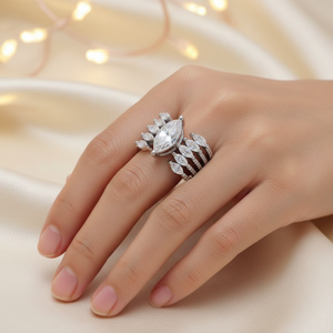 Anillo de cóctel de cinco filas con moissanita de corte marquesa de 3.00 CT, de plata de ley 925, moderno, para compromiso, boda, aniversario, regalo de fiesta - Product Image 6