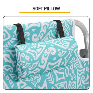 Chaise de plage pliable réglable en aluminium avec dossier et sangle d'épaule à motif tribal bleu sarcelle, hauteur d'assise 8,5 pouces - 1 pièce - Product Image 6