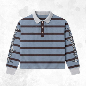 T-shirt de rugby en coton doux 260 GSM, à carreaux foncés, manches longues, broderie personnalisée, logo en perles, polos de rugby pour hommes - Product Image 3