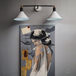 Applique murale moderne à double cône, style nordique, double tête, minimaliste, industrielle, luminaire de vanité contemporain, éclairage intérieur - Product Image 3