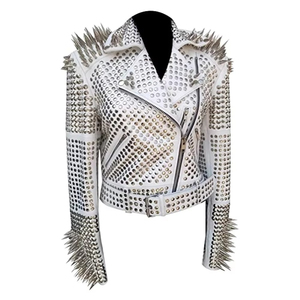 Faux leather studded jacket with <b>studs</b> customized design women jackets - Product Image 3
