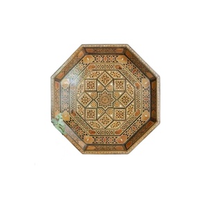 Plateau de service octogonal en bois de noyer fait main avec incrustation de nacre, mosaïque sculptée, style marocain, plateau décoratif pour la maison - Product Image 6