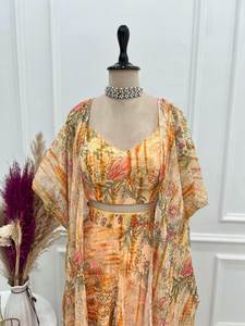 Nouvelle collection de kurtis 3 pièces en tissu faux georgette imprimé floral fantaisie, modèle Shrug, confection sur mesure, tailles XS à XXL - Product Image 5