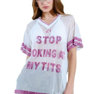 Jersey de Fútbol Americano Personalizado para Mujer, de Lujo, con Pedrería, Malla, Diseño Gráfico Brillante, Talla Grande, Marca Privada, Ropa de Moda OEM - Product Image 2