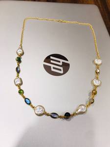 Vintage Brass Gold Plated Pearl Charm <b>Necklace</b> with Crystal & Rhinestone <b>Box</b> Chain Women's Jewelry 18 Inches Party Gift - Product Image 2
