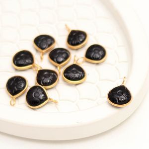 Natural <b>Black</b> Onyx Flower Pendant Charm 925 Sterling Silver Hand Carved Gemstone Heart Pendant For Jewelry Making Wholesale Bulk - Product Image 6