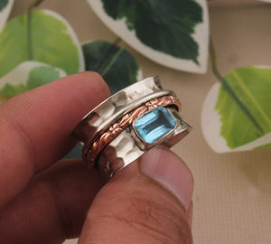 Wholesale Blue Topaz Bezel Setting Spinner <b>Ring</b> Women 925 Silver <b>Anxiety</b> Relief <b>Fidget</b> Jewelry Dainty Solitaire Certified Jaipur - Product Image 4