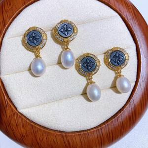 Roman Retro Starry Pearl <b>Dangle</b> <b>Earrings</b> Freshwater Millet Pearl with Droplet Shaped Jewelry <b>Fashionable</b> Jewelry Accessory - Product Image 2