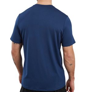<b>Men's</b> <b>Navy</b> <b>Blue</b> Short Sleeve <b>T</b>-<b>Shirt</b> O-Neck Solid Color Regular Fit Sporty Knitted Contrast Trim Front Logo Polyester/Cotton - Product Image 3
