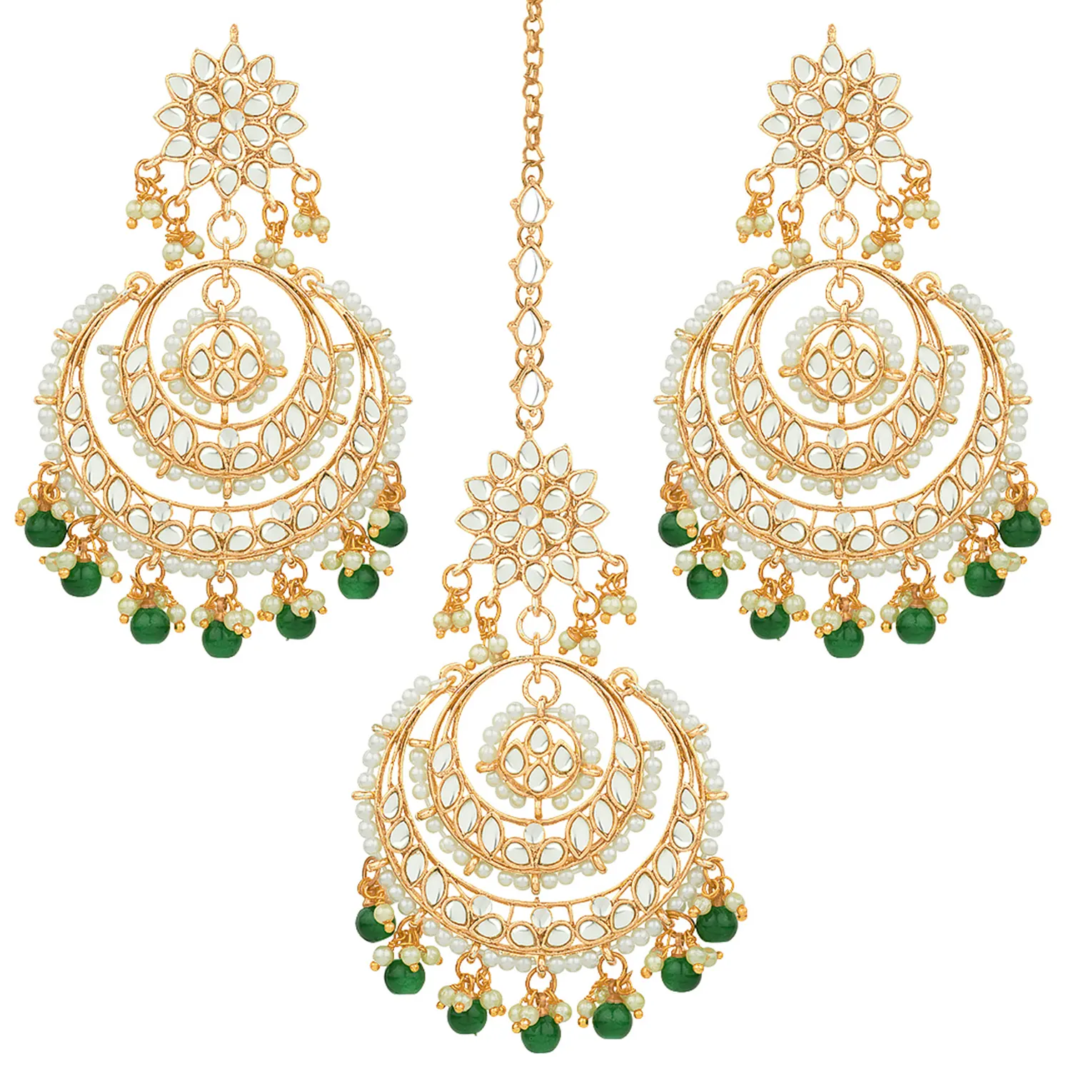 Aheli Bollywood Ethnic Chandbali Style Big Earrings Maang Tikka Set Traditional Stylish Fashion Indian Wedding Party Jewelry