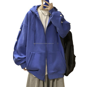 Sweat-shirts à capuche en molleton surdimensionnés avec logo personnalisé, fermeture éclair, bouton pression, sweat-shirt vierge pour homme, coton, fermeture éclair intégrale, fabricants de sweat-shirts à capuche - Product Image 2