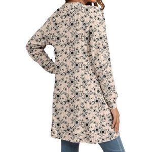 Custom Beige Wool <b>Cardigan</b> <b>Women</b> Black Botanical Motif Printed <b>Longline</b> Open Front Sweater Jacket Ladies Casual Knitwear - Product Image 2