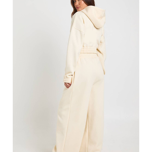 Survêtement d'entraînement pour femme, coupe courte à capuche, en molleton bouclette, avec fermeture éclair, imprimé et brodé, idéal pour l'hiver, modèle ODM - Product Image 2