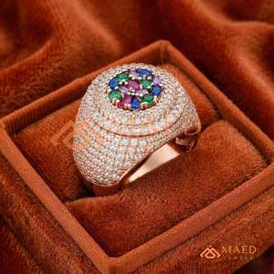 Top Selling Rose Gold Plated Hip Hop Dome Ring Multi-Color Stone Cluster Iced Out Pink Gold Men's Jewellery Available For Sale - Product Image 3