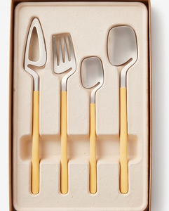 Ensemble d'ustensiles de service minimalistes en acier inoxydable avec manche brun clair, compatibles lave-vaisselle, pour usage professionnel - Product Image 6