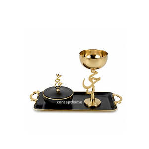 Golden Brass Incense <b>Burner</b> Set With Decorative Finial And Tray Hand Made Religious Use All Season - Product Image 6