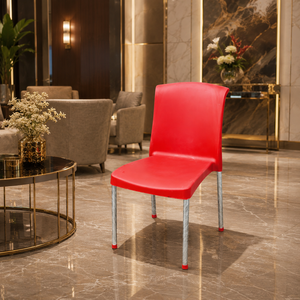 Red <b>Plastic</b> <b>Chair</b> Metal Legs Traditional Design Durable Construction Outdoor <b>Dining</b> Bathroom Bedroom Kitchen Living - Product Image 2