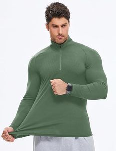 Men's Quarter <b>Zip</b> Long Sleeve Solid Knitted Casual <b>Shirt</b> Stand Collar Quick Dry Polyester Spring Wear - Product Image 2