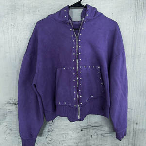 Nouveau design, sweat à capuche épais 100 % coton, effet vintage délavé, personnalisé, effet usé soleil, zippé, pour homme - Product Image 3