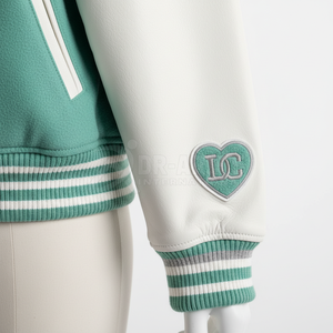 Veste universitaire pour homme, vert menthe et blanc, manches brodées, style preppy, vêtement d'automne - Product Image 3