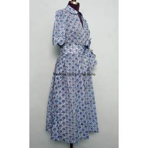 Vestido de algodón puro 100% estampado a mano, informal, de punto, largo hasta la rodilla, tipo bata de casa/pareo de playa, cómodo para maternidad, para todo el año: invierno, otoño, verano. - Product Image 5