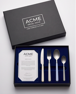 Ensemble de couverts minimalistes ACME en acier inoxydable avec manche en bois, finition dorée PVD, résistant à la rouille, pour mariage, fête et restaurant - Product Image 3