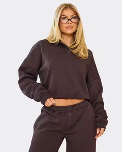 Sudadera con capucha personalizada de invierno, 500GSM, algodón grueso, cierre frontal corto, estampado serigrafiado, forro polar extragrande, capucha de piel sintética para mujer - Product Image 3