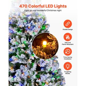 Albero di Natale innevato preilluminato da 2,2 m con 470 luci LED colorate, 11 modalità di illuminazione, decorazioni natalizie complete - Product Image 4