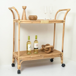 Rattan cocktail trolley food service trolleys hand weave cane cart stand decorative bar carts - Product Image 4
