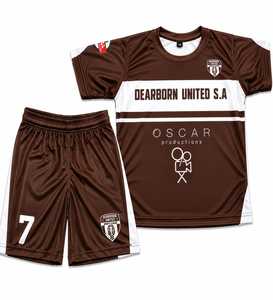 Conjunto de Camiseta de Fútbol Dearborn United S.A Marrón Sublimado que Absorbe la Humedad para Niños Manga Corta para Todas las Temporadas - Product Image 1