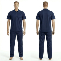 Ensemble de vêtements de travail pour hommes, noir, 220 GSM, tissu piqué en polycoton, manches courtes, polo et pantalon, broderie personnalisée, logo imprimé, uniforme de travail