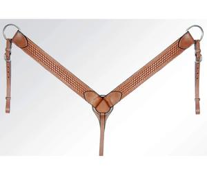 Cabezada, pechopetral y riendas de cuero color canela estilo western, con frontal de cuero con diseño de tejido de cesta hecho a mano LLT - Product Image 2