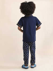 Conjunto de Pijama de Algodón Azul Marino para Niños, Camiseta de Manga Corta Suave con Estampado, Ropa de Dormir Cómoda para Niños - Product Image 2