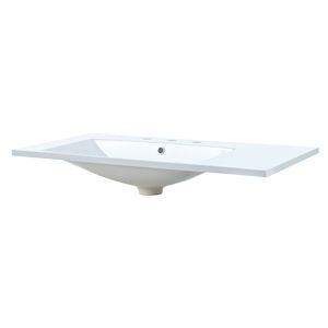 Lavabo da bagno singolo da 36 pollici con foro sinistro, piano d'appoggio con 3 fori per rubinetto, in resina - Product Image 3