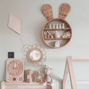 Eco friendly water hyacinth wall <b>shelf</b> kid nursery room woven rattan storage holder basket bunny rabbit <b>rustic</b> wall art hanging - Product Image 2