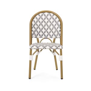 Set di 2 Sedie da Bistrot Francesi in Rattan PE e Alluminio per Esterni, Finitura Grigia e Bianca Effetto Bambù, Arredamento da Patio - Product Image 5