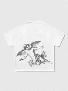Camisetas Vintage Angel para Hombre, Camiseta Blanca Personalizada con Gráficos, 250GSM, Corte Cuadrado, Hombros Caídos, Estilo Y2K, Streetwear, OEM, Venta al Por Mayor - Product Image 2