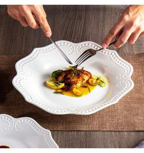 Assiette en céramique à motif rocheux double bordure perlée, durable et écologique, compatible micro-ondes et anti-fuite - Product Image 2