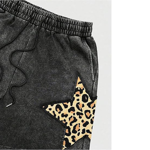 Vintage Men's Acid Wash Cotton Mid Waist Embroidered Shorts Custom Rhinestone Screen Print Logo Solid Pattern Jogging Shorts - Product Image 3
